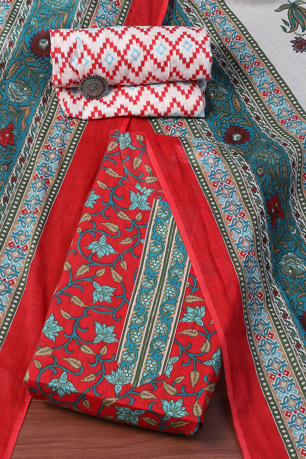 Buy Pink Cotton Unstitched Suit set Online at Biba India