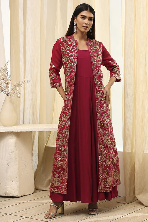 Charcoal Art Silk with Cape Printed Dress image number 6