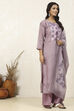 Lavender Linen Blend Hand Embroidered Unstitched Suit Set image number 6
