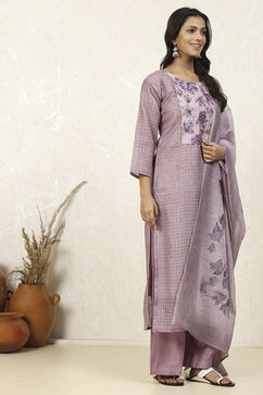 Lavender Linen Blend Hand Embroidered Unstitched Suit Set image number 6