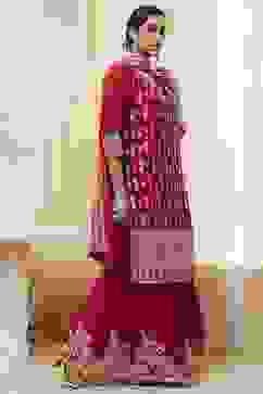 Red Embroidered Straight Suit Set image number 6