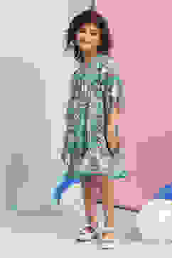 Green Printed Gathered Flared Dress image number 2