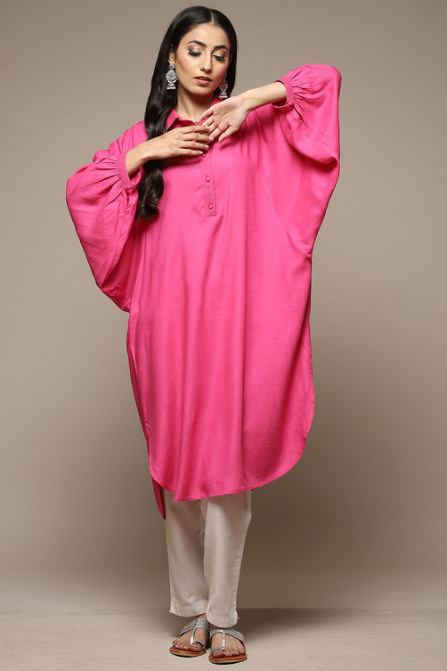 Pink Rayon Straight Printed Kurta image number 5