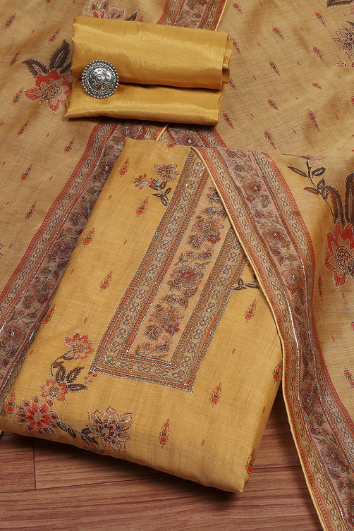 Pink Chanderi Printed Embroidered Unstitched Suit Set image number 0