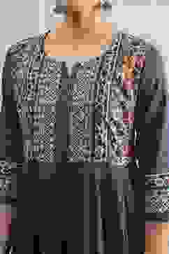 Indigo Cotton Printed Anarkali Suit Set image number 1