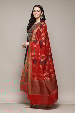 Green & Red Poly Viscose Straight Kurta Slim Pant Suit Set image number 5