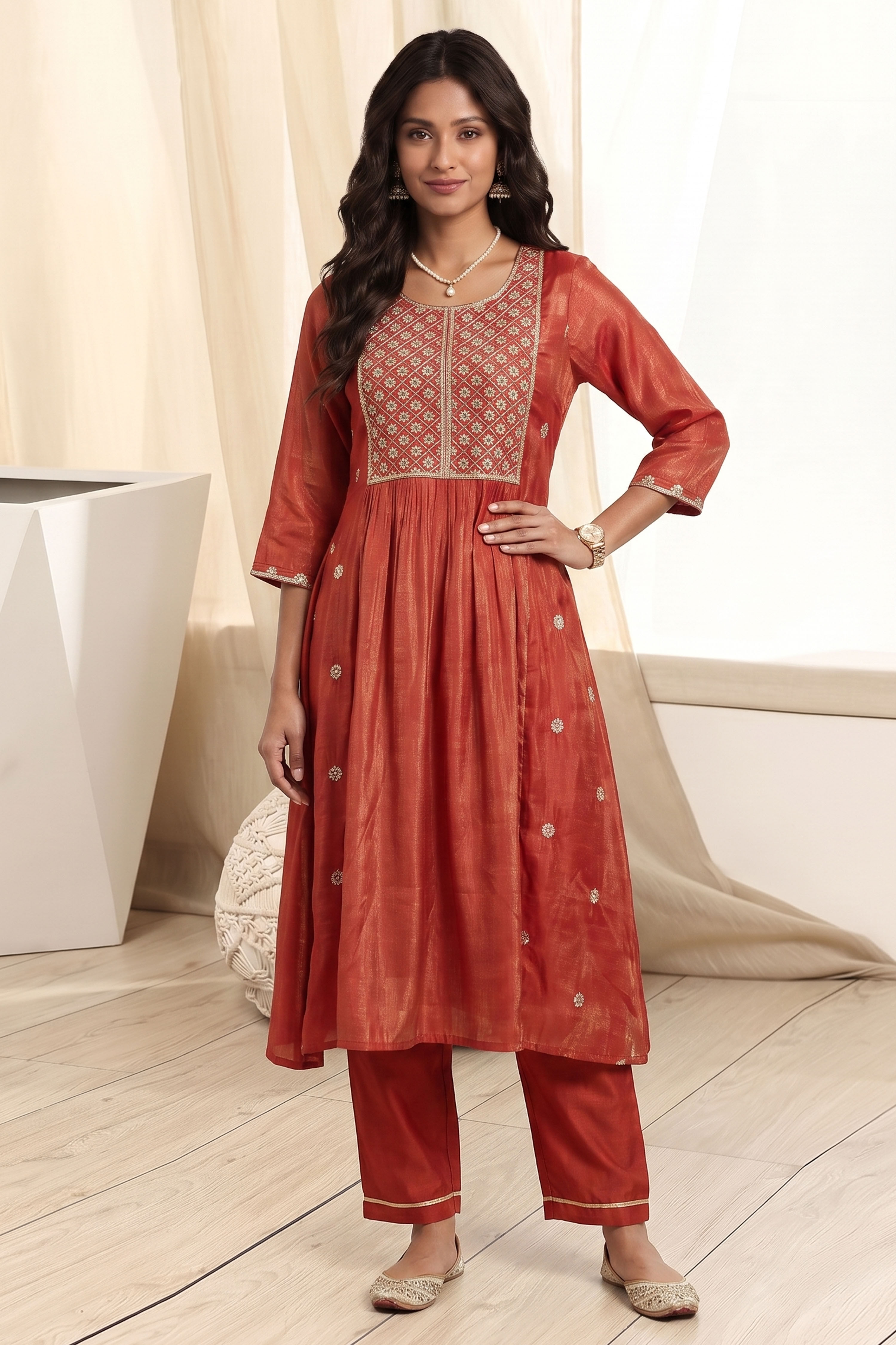 Yellow Polyester A Line Kurta image number 5