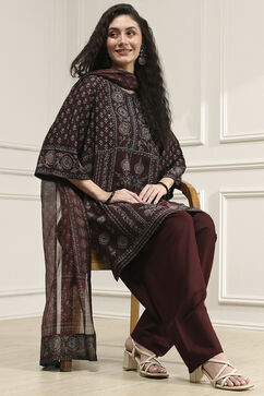 Brown Printed Straight Suit Set image number 0