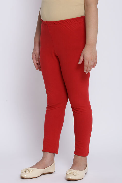 Deep Red Cotton Lycra Solid Leggings image number 0