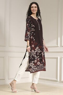 Brown Printed Straight Kurta image number 4