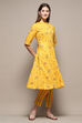 Yellow Cotton Straight Kurta Slim Pant Suit Set