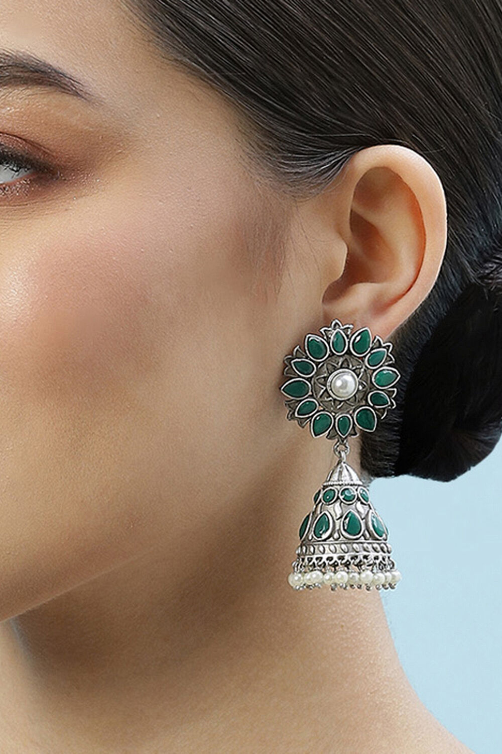 Oxidised Green Brass Earrings image number 1