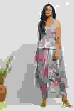 Multi-coloured Georgette Floral Printed Fusion Set image number 6