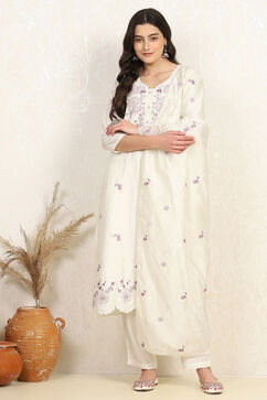White Silk Blend Unstitched Suit Set image number 7