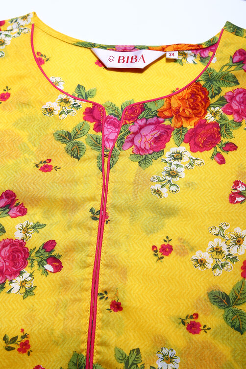 Yellow Cotton Double Layered Kurta Churidar Suit Set image number 1