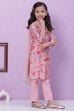 Pink Cotton Straight Kurta Regular Pant Suit Set image number 6