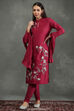 Rohit Bal Maroon Silk Chanderi Floral Straight Suit Set image number 6