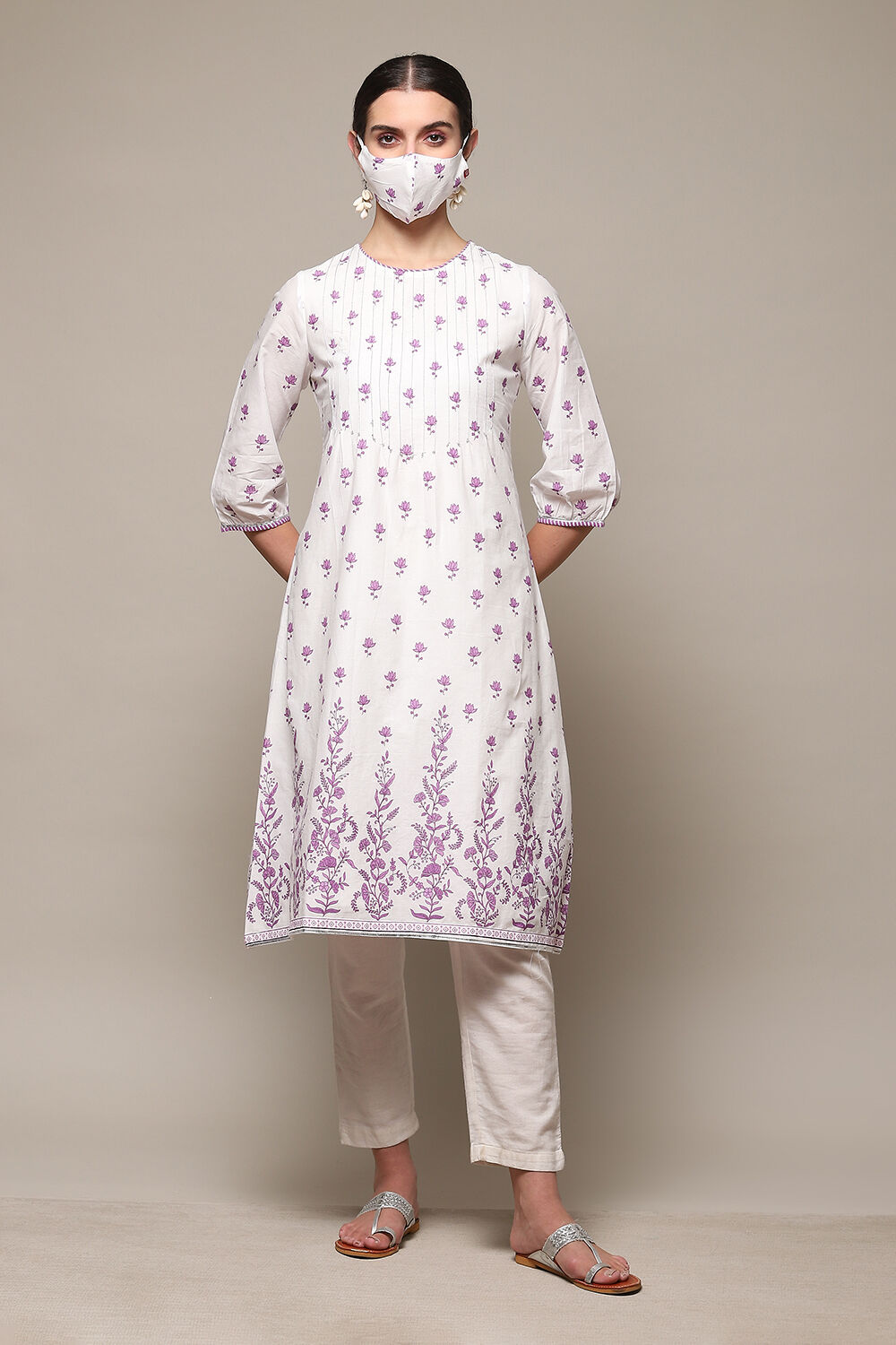Sky Blue Cotton Straight Kurta image number 6
