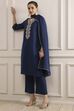 Blue Cotton Straight Dyed Suit Set image number 0