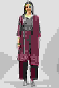 Wine Cotton Straight Kurta Slim Pants Suit Set image number 7