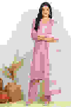 Pink Cotton Embroidered Unstitched Suit Set image number 7