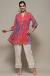 Pink Polyester Straight Kurta