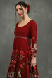 Rohit Bal Maroon Silk Chanderi Floral Anarkali Suit Set image number 1