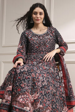 Black Cotton Fitted Anarkali Suit Set image number 7