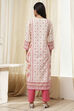 Pink Cotton Printed Straight Kurta image number 3