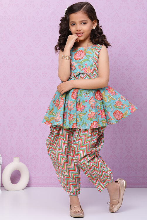Turquoise Cotton Short Kurti image number 5
