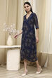 Blue Georgette Printed Asymmetric Dress image number 2