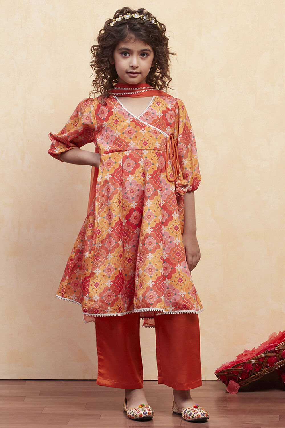 Turquoise Angrakha Printed Flared Suit Set image number 6