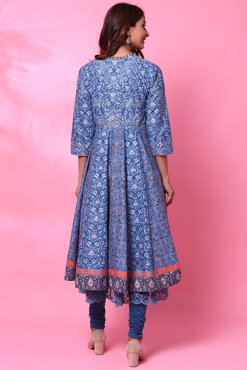 Grey Cotton Anarkali Kurta Churidar Suit Set image number 8
