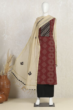 Maroon Cotton Blend Hand Block Print Unstitched Suit Set image number 4