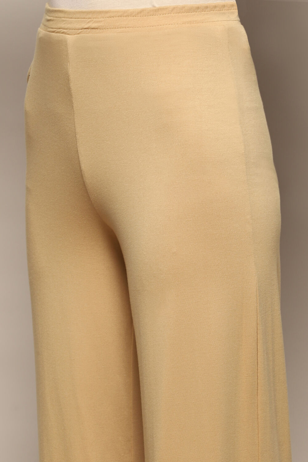 Beige Viscose Blend Solid Palazzo image number 1