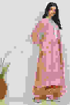 Peach-Pink Modal Machine Embroidered Unstitched Suit Set image number 6