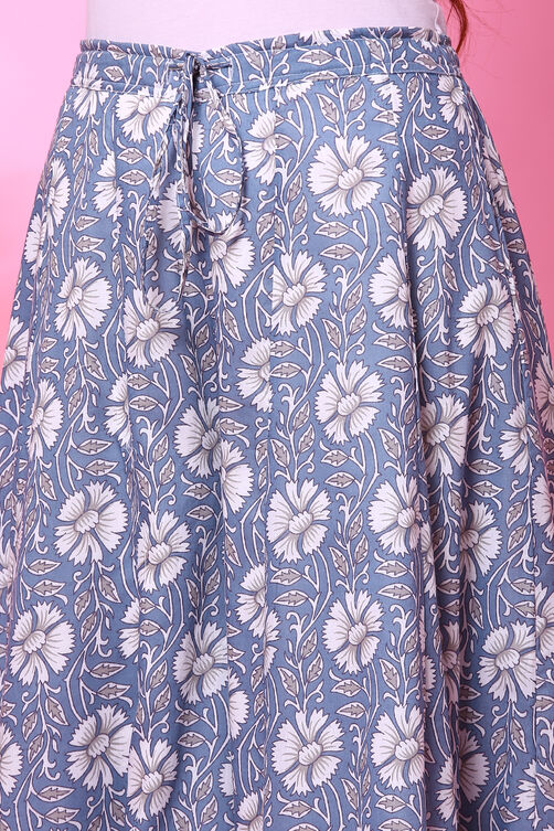 Off White And Blue Cotton Straight Kurta Sharara Suit Set image number 3