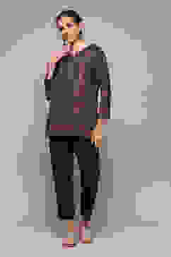 Black Polyester Straight Printed Kurti image number 0