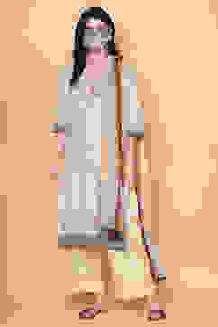 Beige Cotton Straight Kurta Palazzo Suit Set image number 4