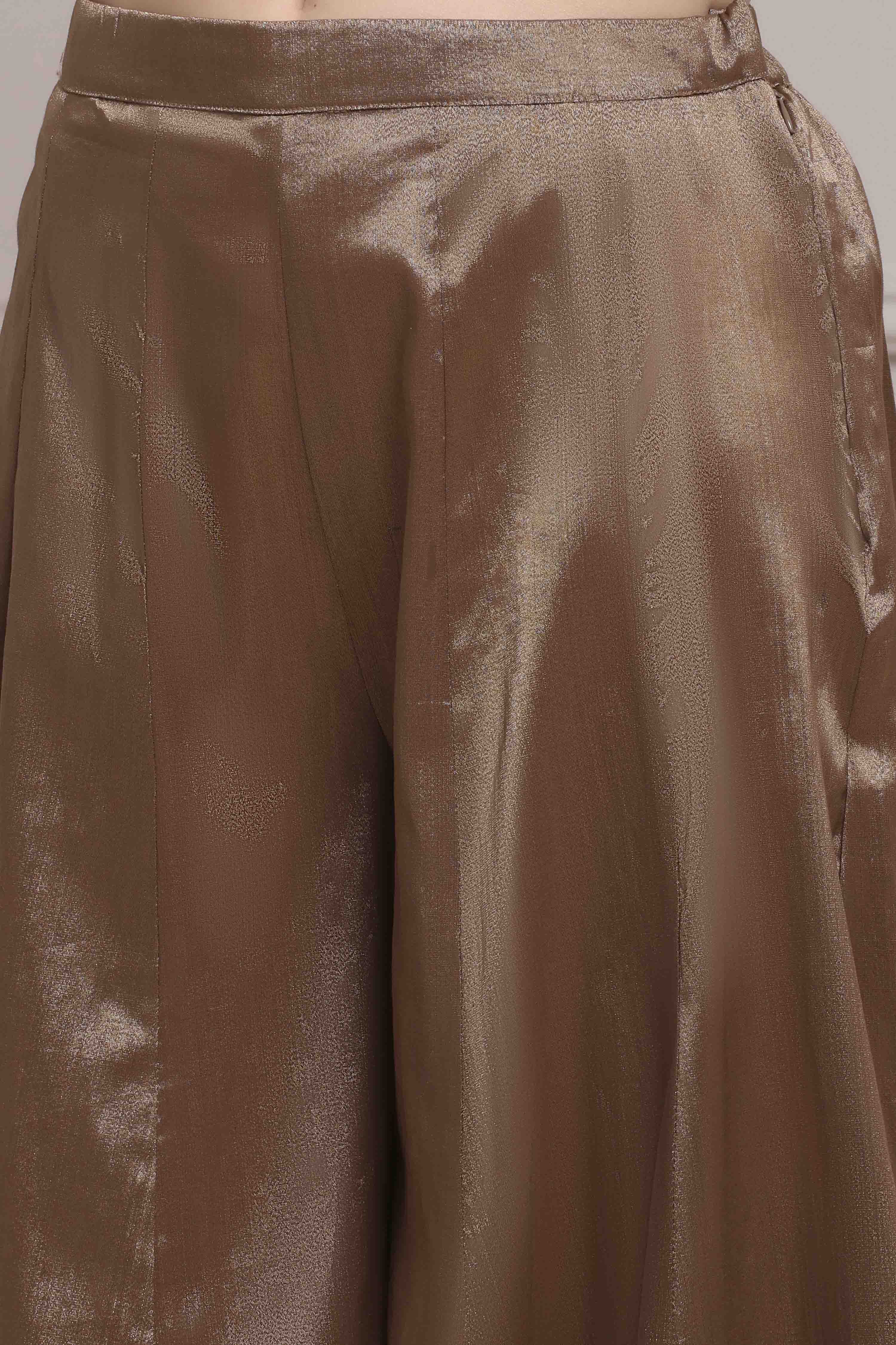 Maroon and Gold-Toned Cotton Silk Blend Sharara Suit Set image number 2