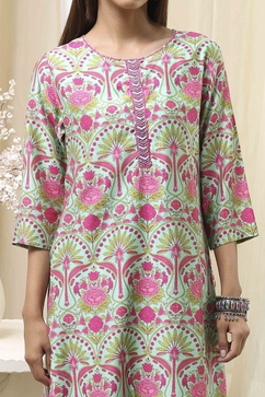 Sea Green Printed Straight Suit Set image number 1