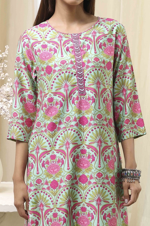 Sea Green Printed Straight Suit Set image number 1