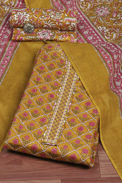Yellow Cotton Unstitched Suit Set image number 0