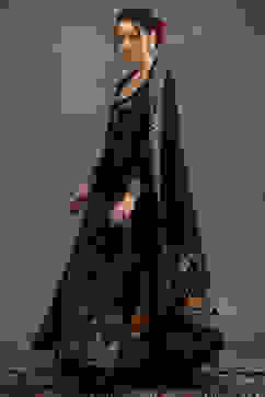 Rohit Bal Indigo Silk Chanderi Floral Anarkali Suit Set image number 3