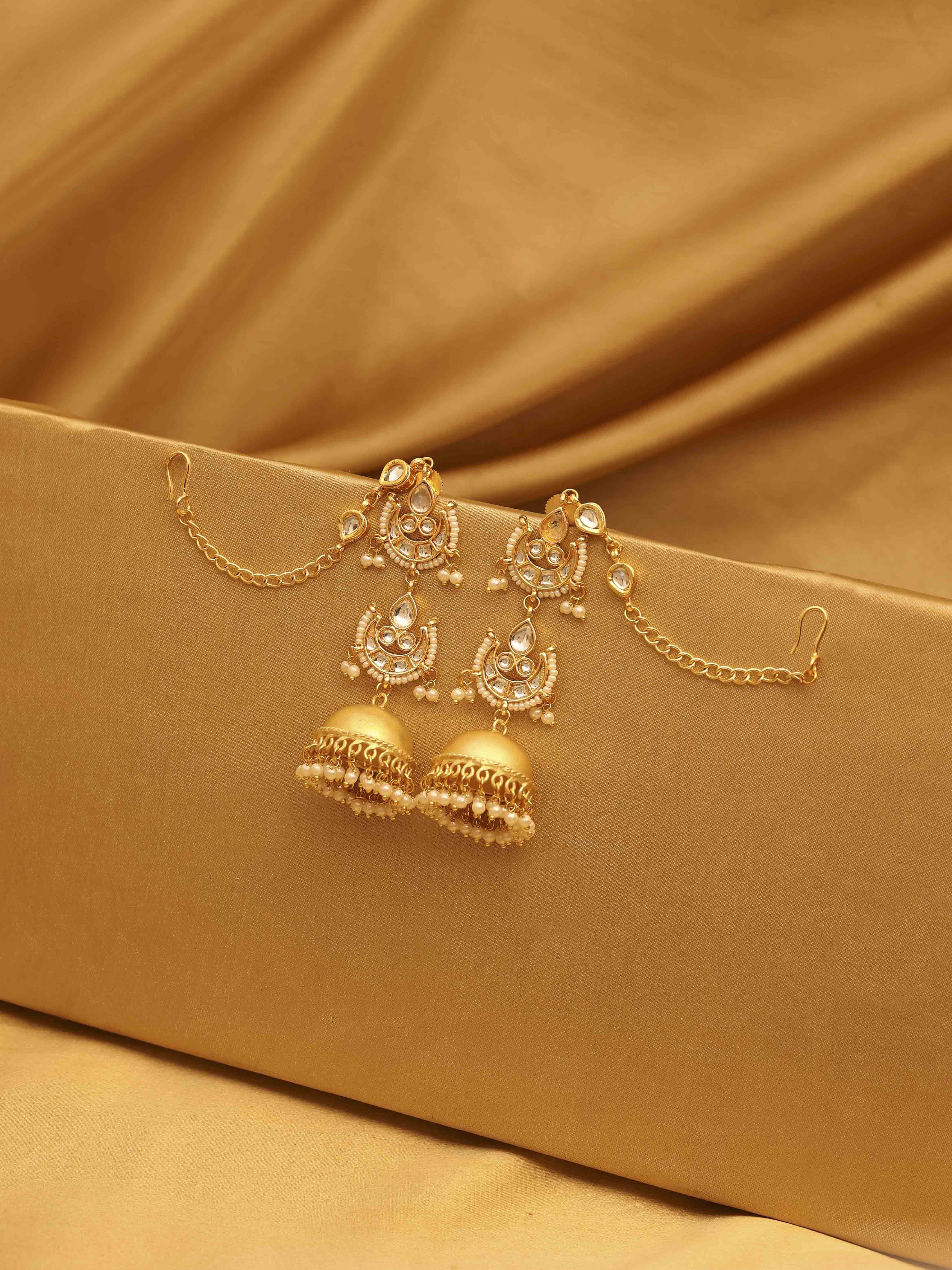 biba White Gold Plated Brass Kaanchain EarringsWhite Gold Plated Brass Kaanchain Earrings-picture-404