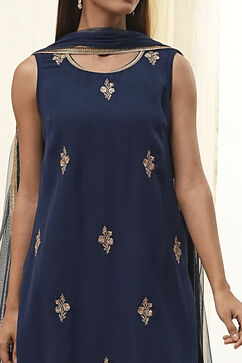 Blue Embroidered Straight Suit Set image number 1