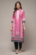 Ochre Cotton Straight Printed Kurta image number 1