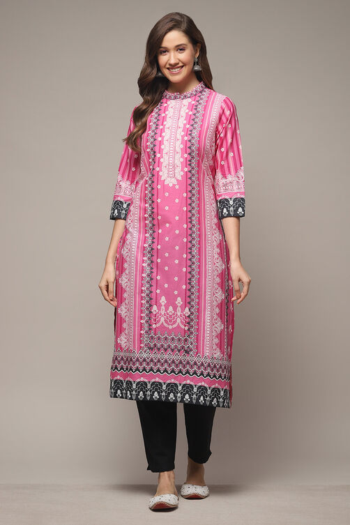 Ochre Cotton Straight Printed Kurta image number 1
