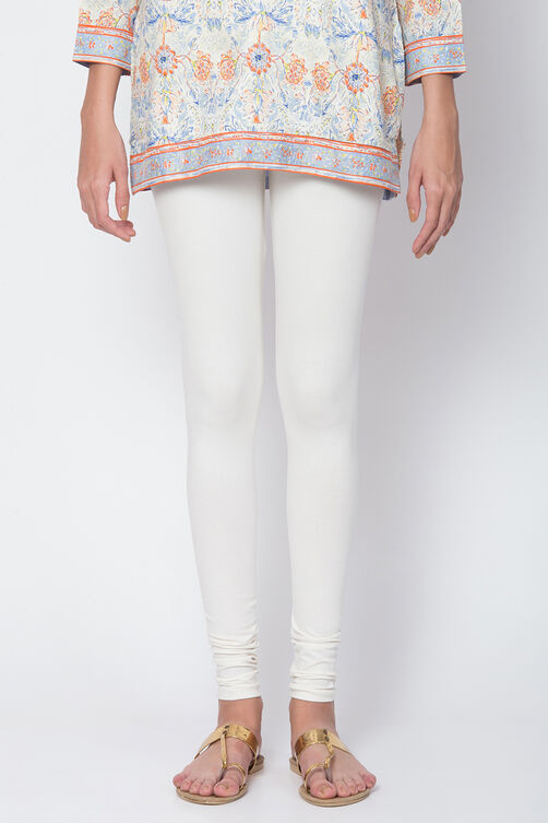 White Cotton Blend Dyed Churidar image number 1