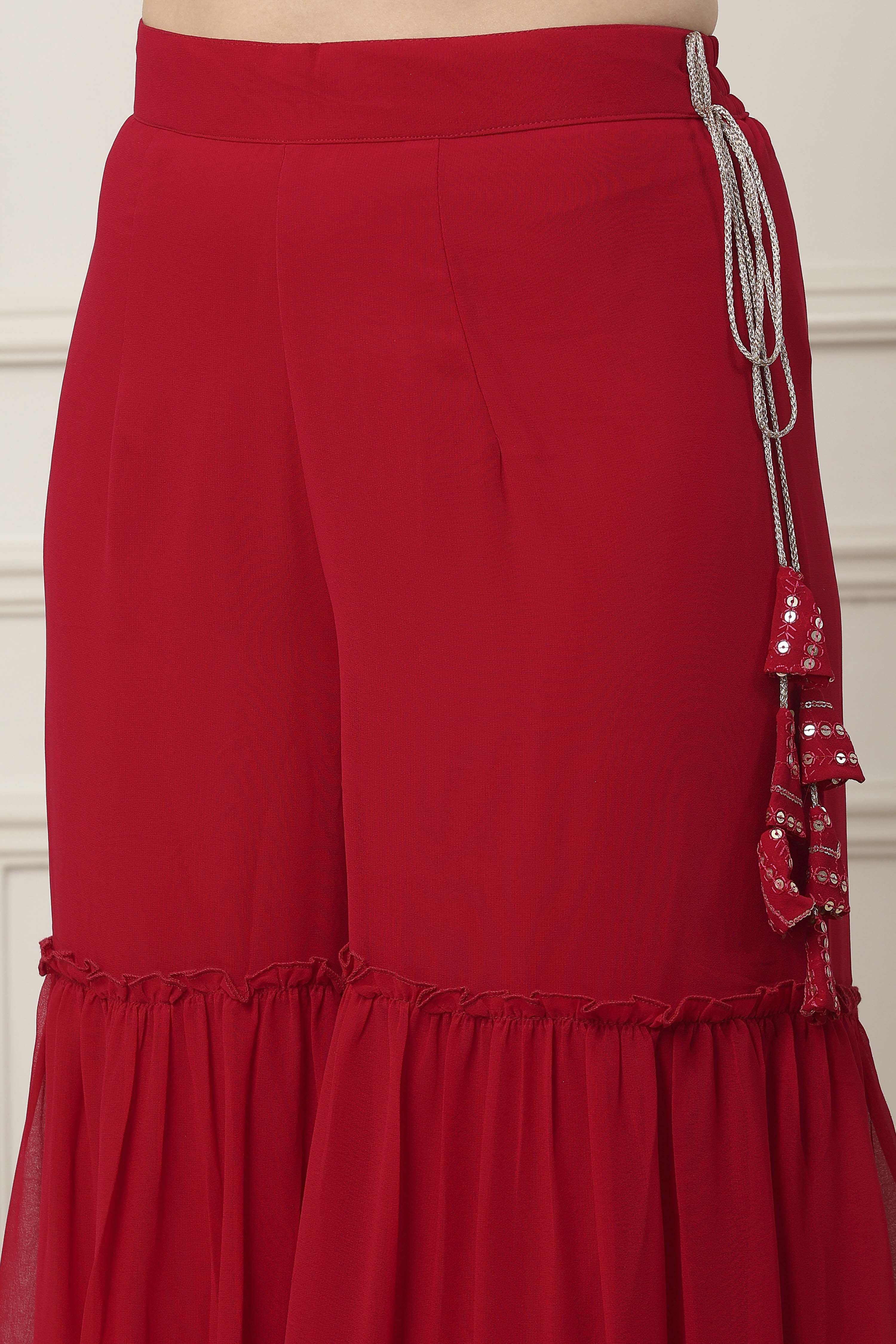 Blue Polyester Straight Embroidered Sharara Suit Set image number 2